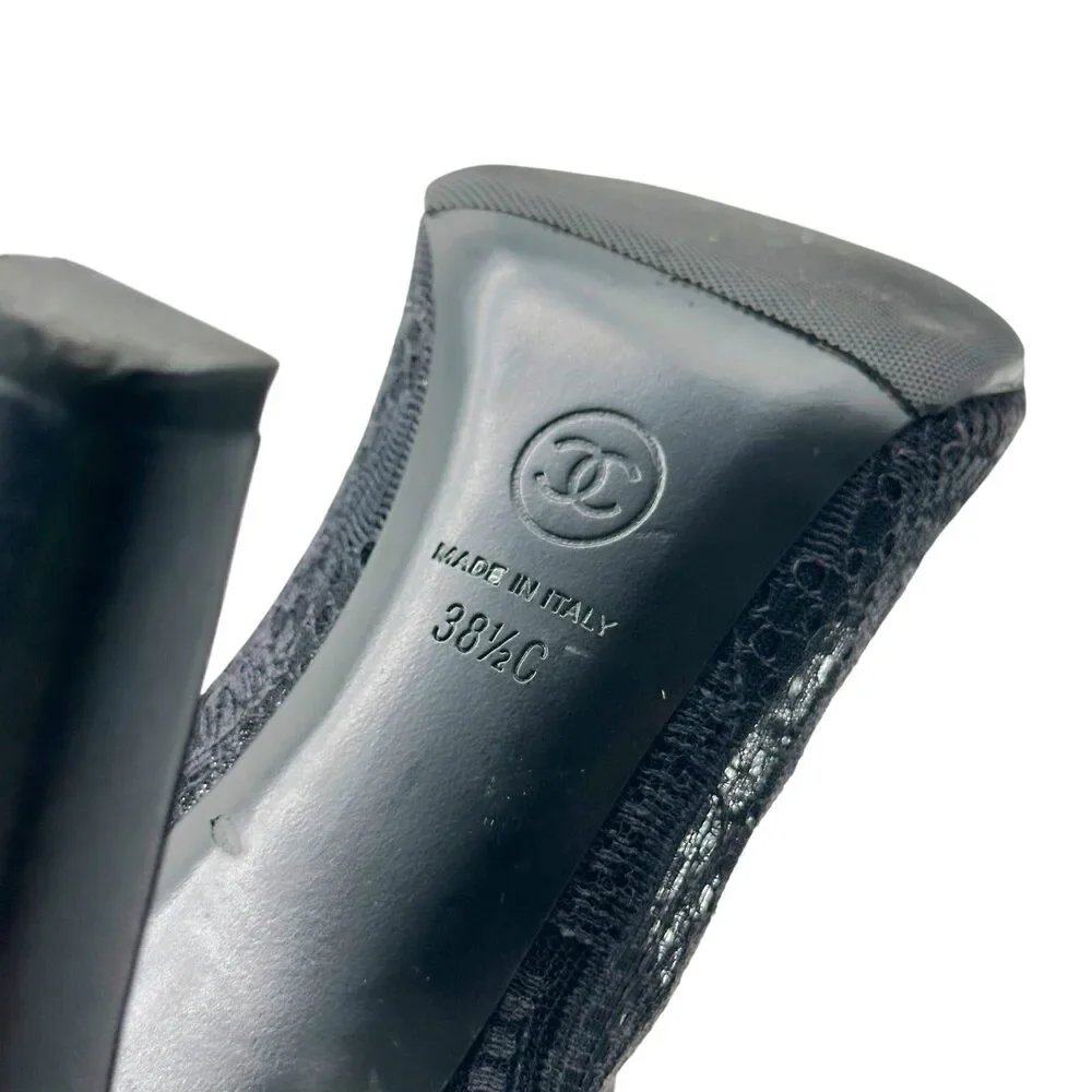 Chanel Sheer Black Lace & Pearl CC Heel Peep-Toe Heeled Booties